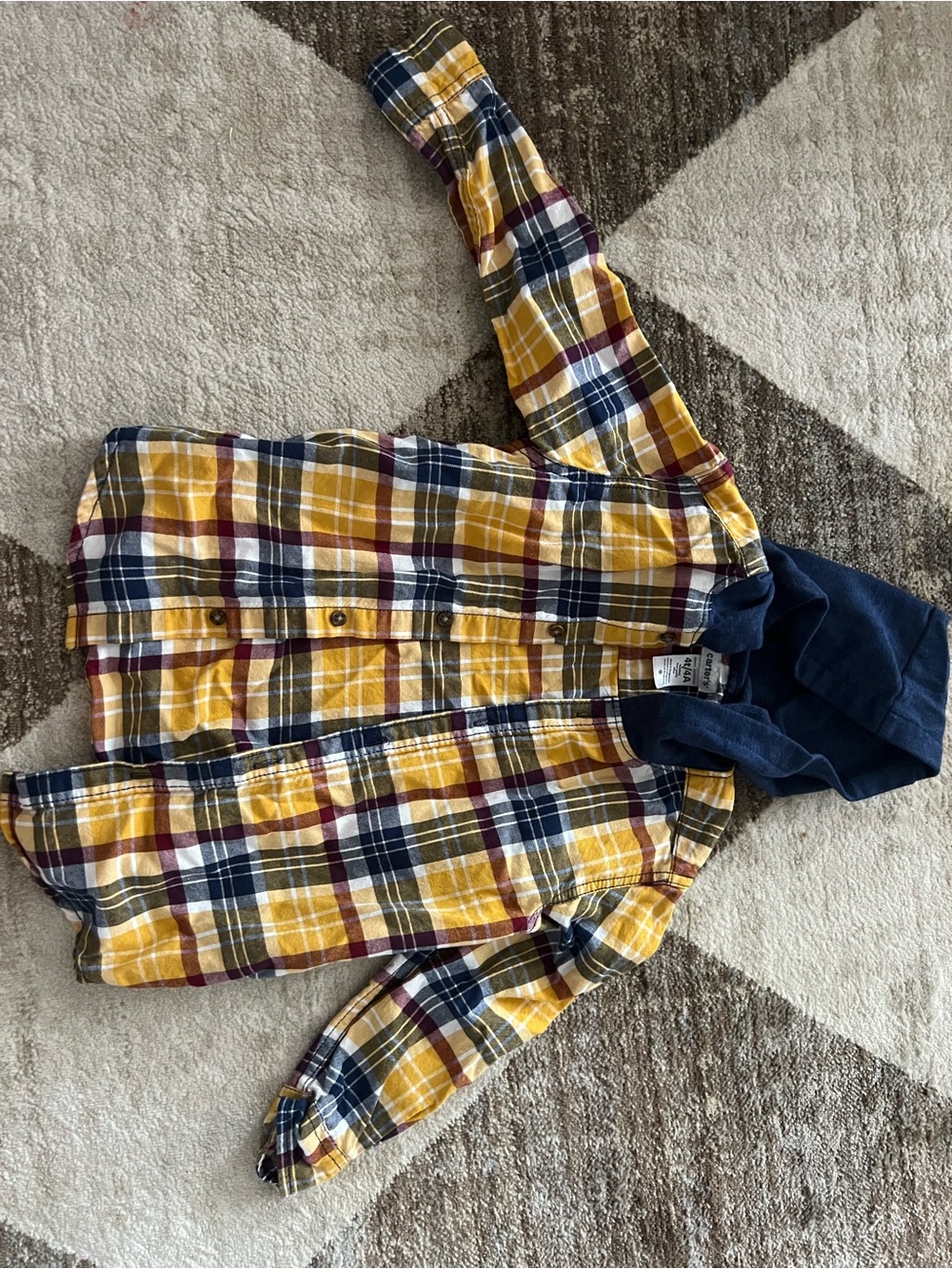 Carter's Yellow Navy Plaid Button-Down Shirt with Hood